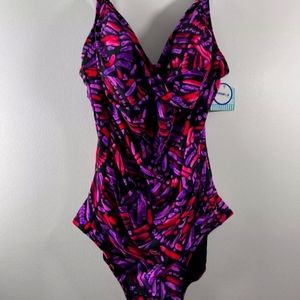 Shore Club Pink Purple Print One Piece Swim Suit Swimsuits For All Size 24